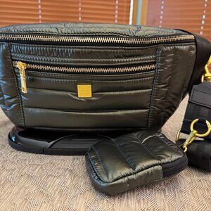 THINK ROYLN Black Crossbody Bag with Gold Accents
